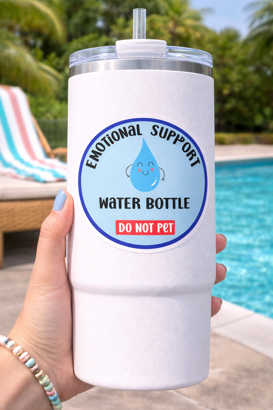 Emotional Support Water Bottle Sticker | Funny Vinyl Decal for Laptop & Water Bottle
