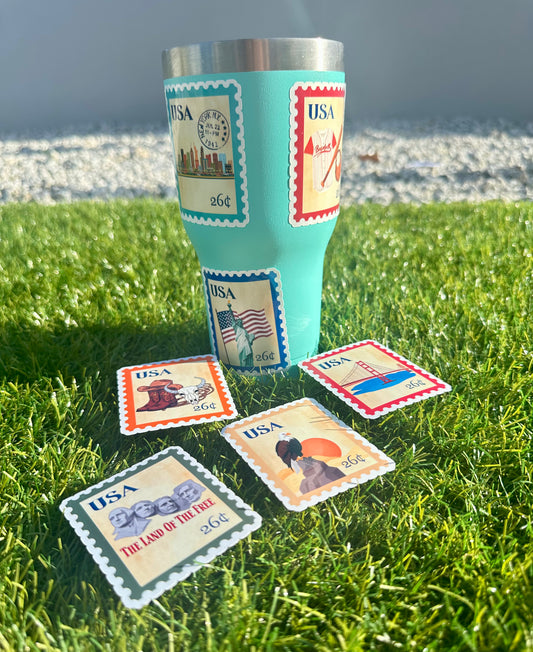 USA Postage Icons Stamp Stickers | American Heritage | Laptop, Water Bottle, Kindle Decal