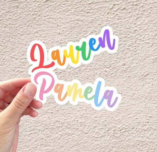 Custom Rainbow Font Name Sticker | Personalized Colorful Vinyl Decal for Laptop & Water Bottle
