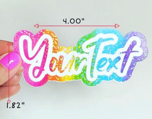 Custom Rainbow Name Sticker | 90s Millennial Glitter Personalized Vinyl Decal for Laptop & Water Bottle