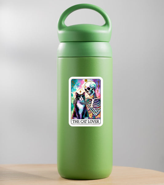 Cat Lover Skeleton Tarot Card Sticker | Funny Vinyl Decal for Laptop & Water Bottle