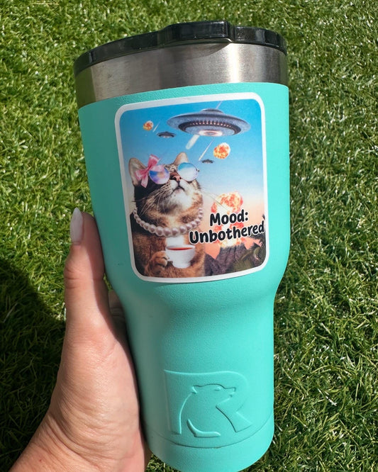 Cat Mood Unbothered Sticker | Funny Cat Vinyl Decal for Laptop & Water Bottle