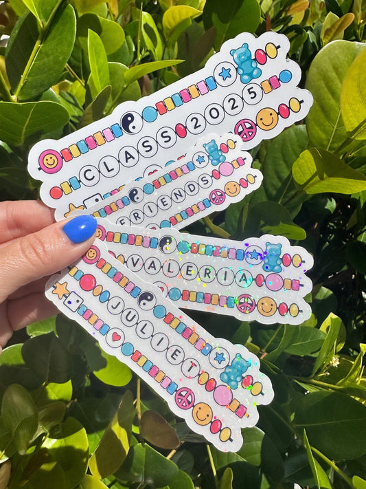 Custom Friendship Bracelet Name Sticker | Personalized Beaded Vinyl Decal for Laptop & Water Bottle