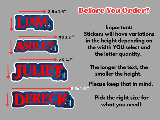 Custom Upside Down Name Sticker | Personalized 80s Retro Vinyl Decal for Laptop & Water Bottle