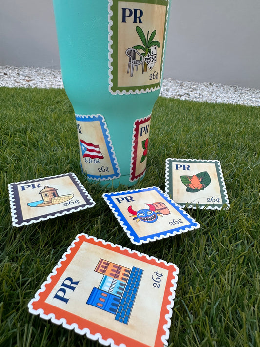 Puerto Rico Postage Icons Stamp Stickers-Boricua Gift-Laptop, Water Bottle, Kindle Decal