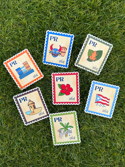 Puerto Rico Postage Icons Stamp Stickers-Boricua Gift-Laptop, Water Bottle, Kindle Decal