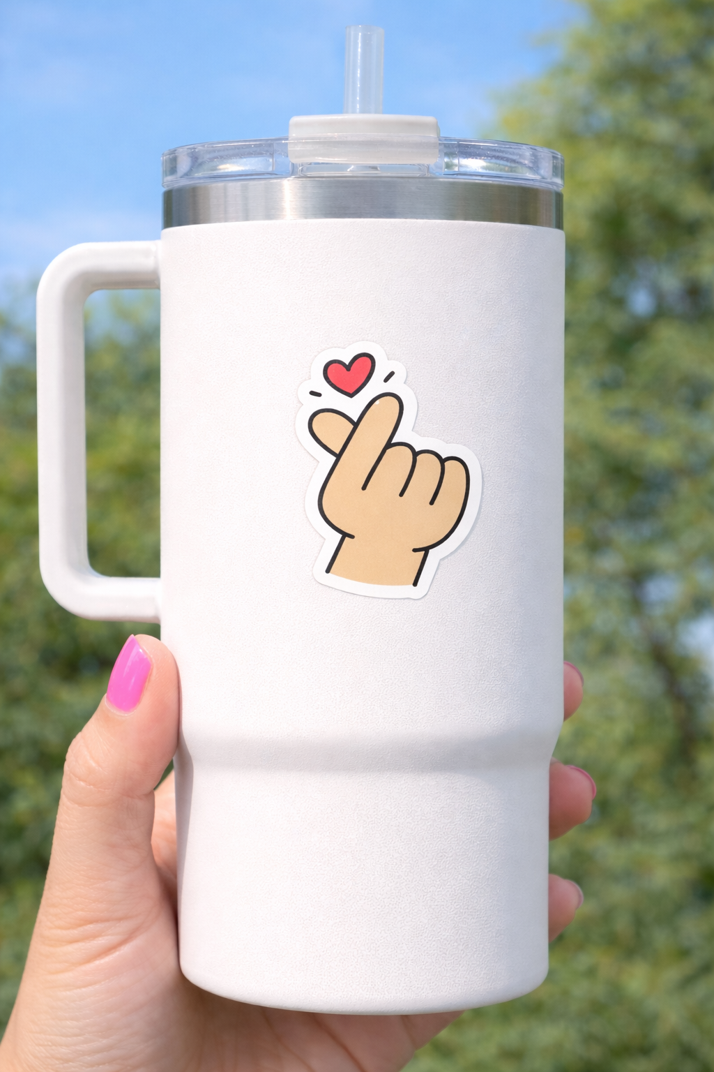 Korean Finger Heart Sticker | K-Pop Love Vinyl Decal for Laptop & Water Bottle