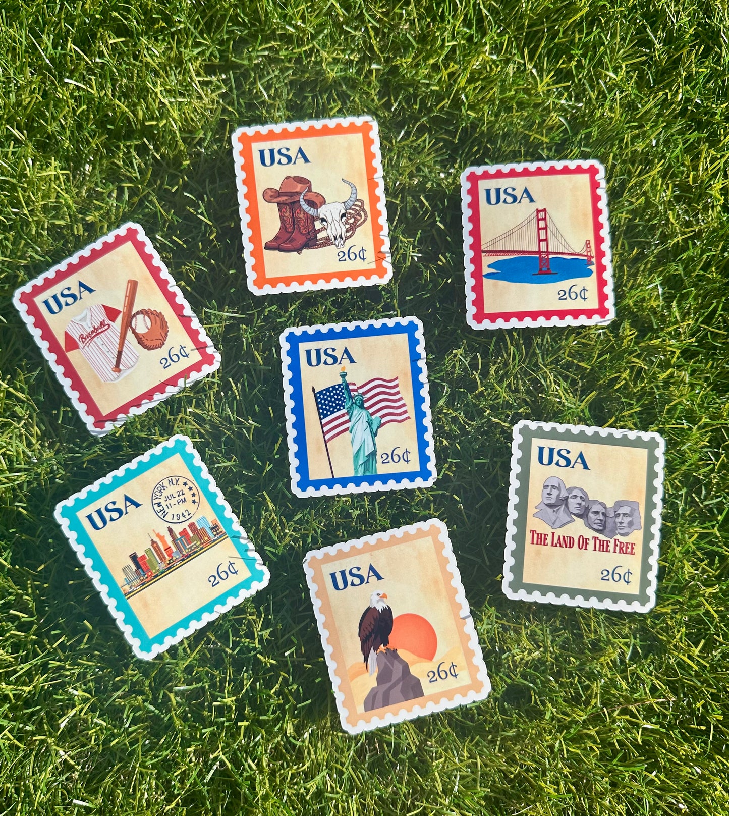 USA Postage Icons Stamp Stickers | American Heritage | Laptop, Water Bottle, Kindle Decal