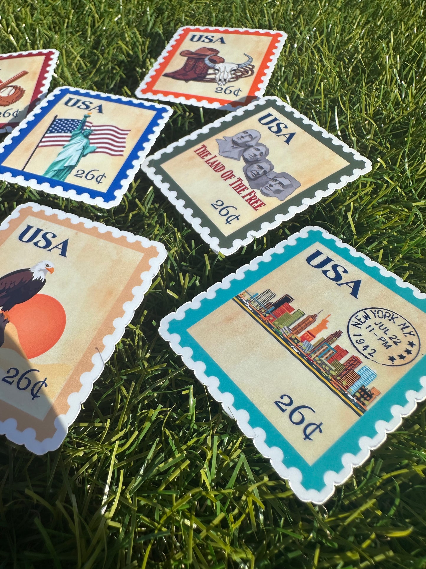 USA Postage Icons Stamp Stickers | American Heritage | Laptop, Water Bottle, Kindle Decal