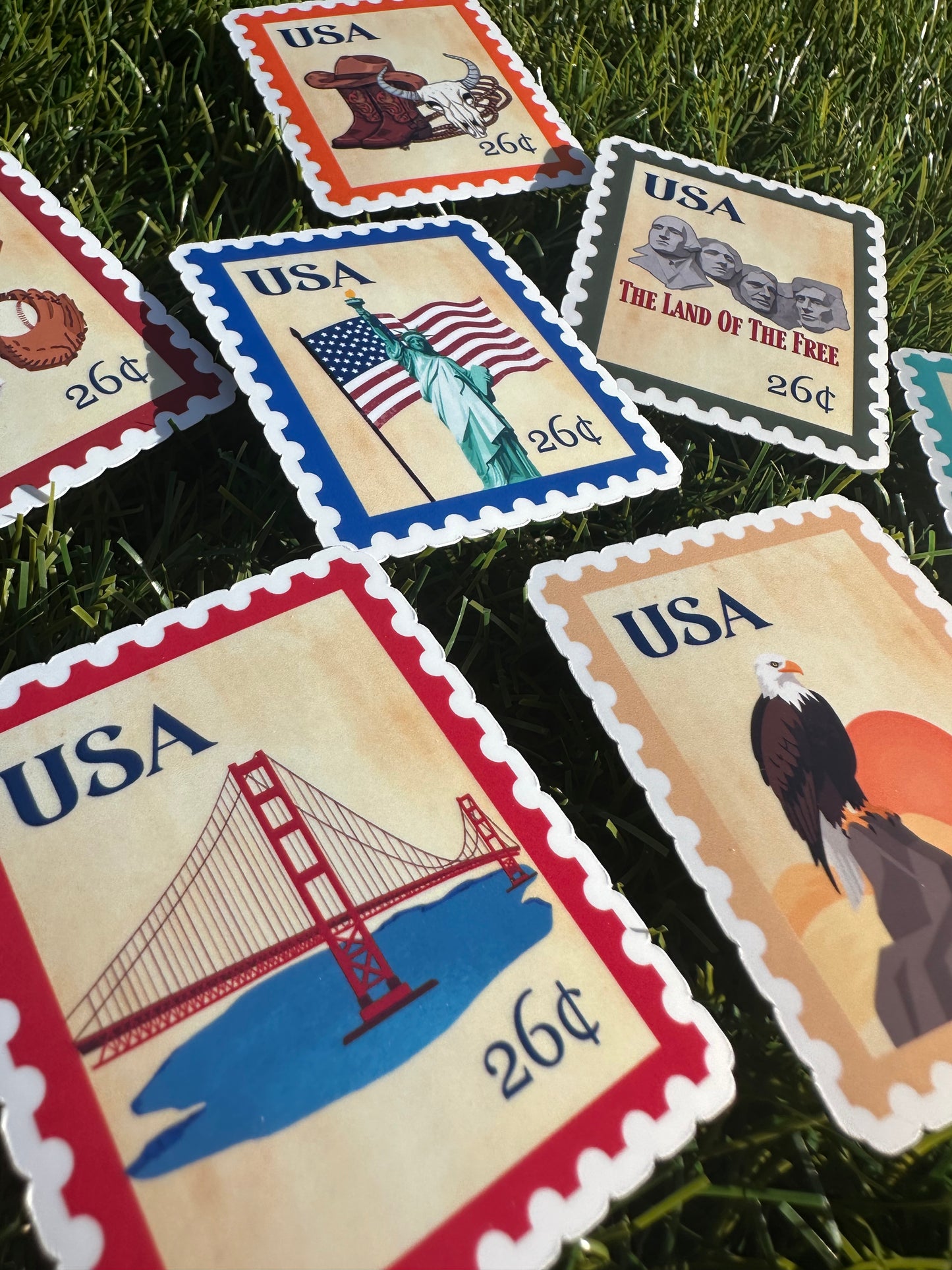 USA Postage Icons Stamp Stickers | American Heritage | Laptop, Water Bottle, Kindle Decal
