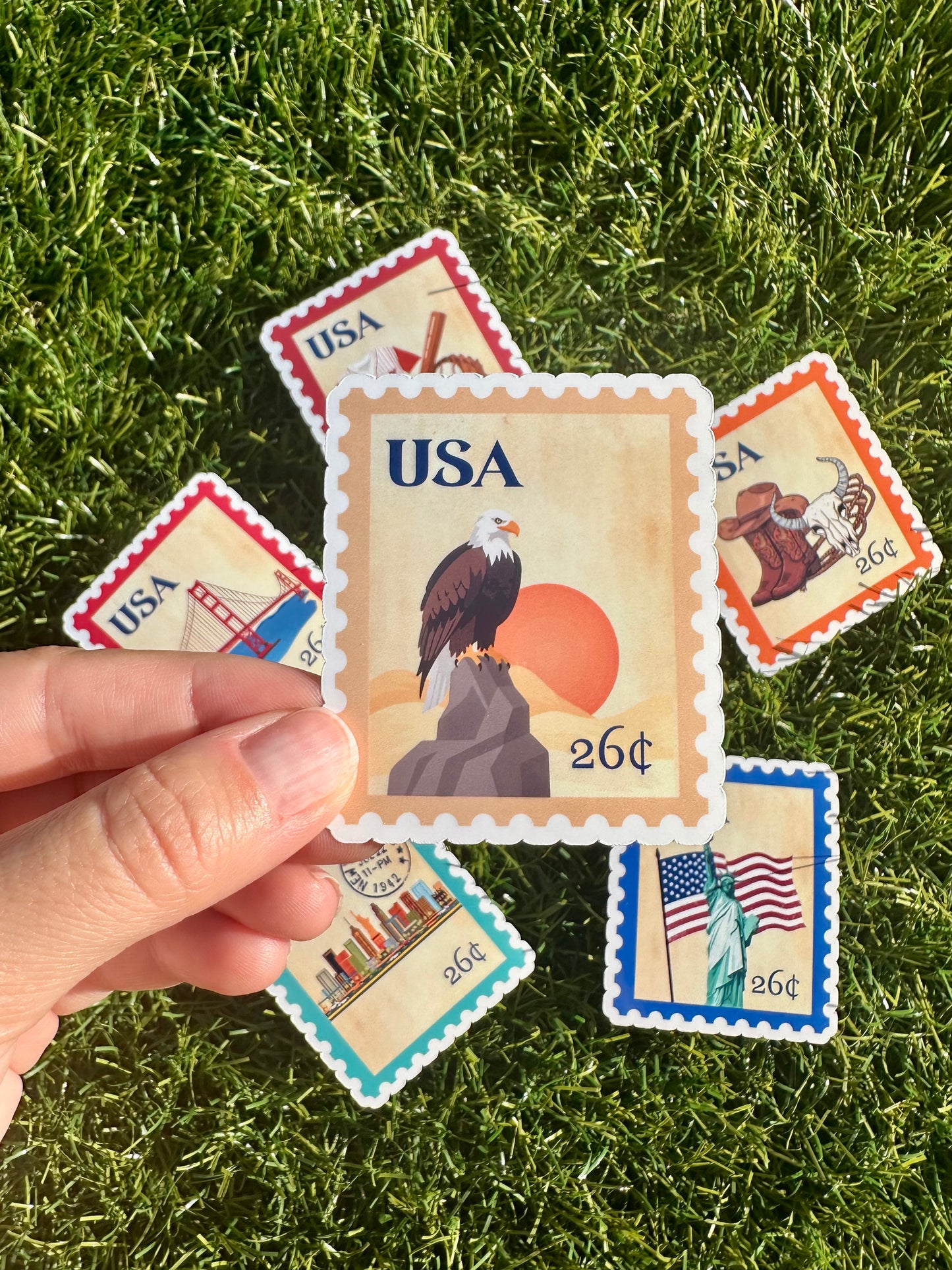 USA Postage Icons Stamp Stickers | American Heritage | Laptop, Water Bottle, Kindle Decal