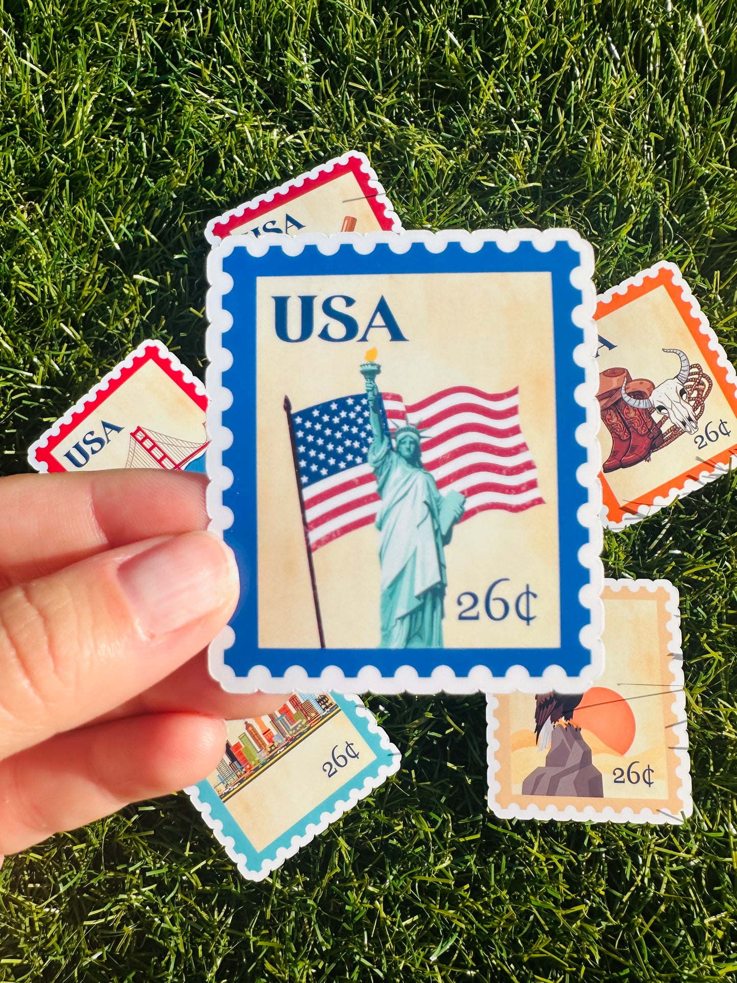 USA Postage Icons Stamp Stickers | American Heritage | Laptop, Water Bottle, Kindle Decal