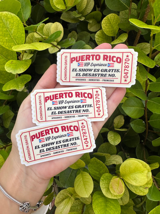 Puerto Rico Circus Show Ticket Sticker - Sarcastic Humor Boricua| Laptop, Water Bottle, Kindle Decal