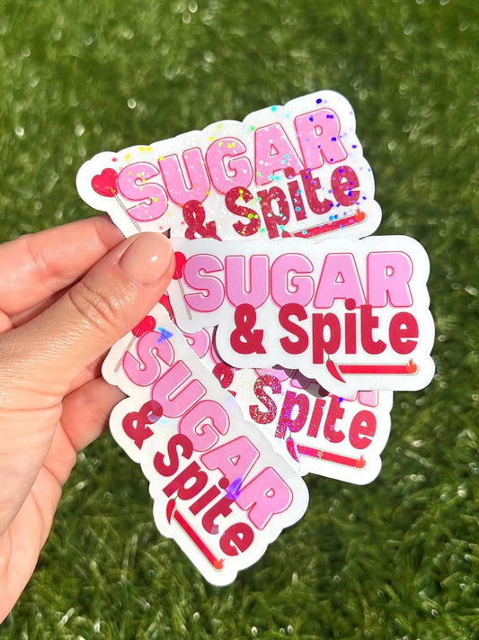 Sugar and Spite Humor Sticker| Funny Sarcastic Girly Vinyl Decal for Laptop & Water Bottle