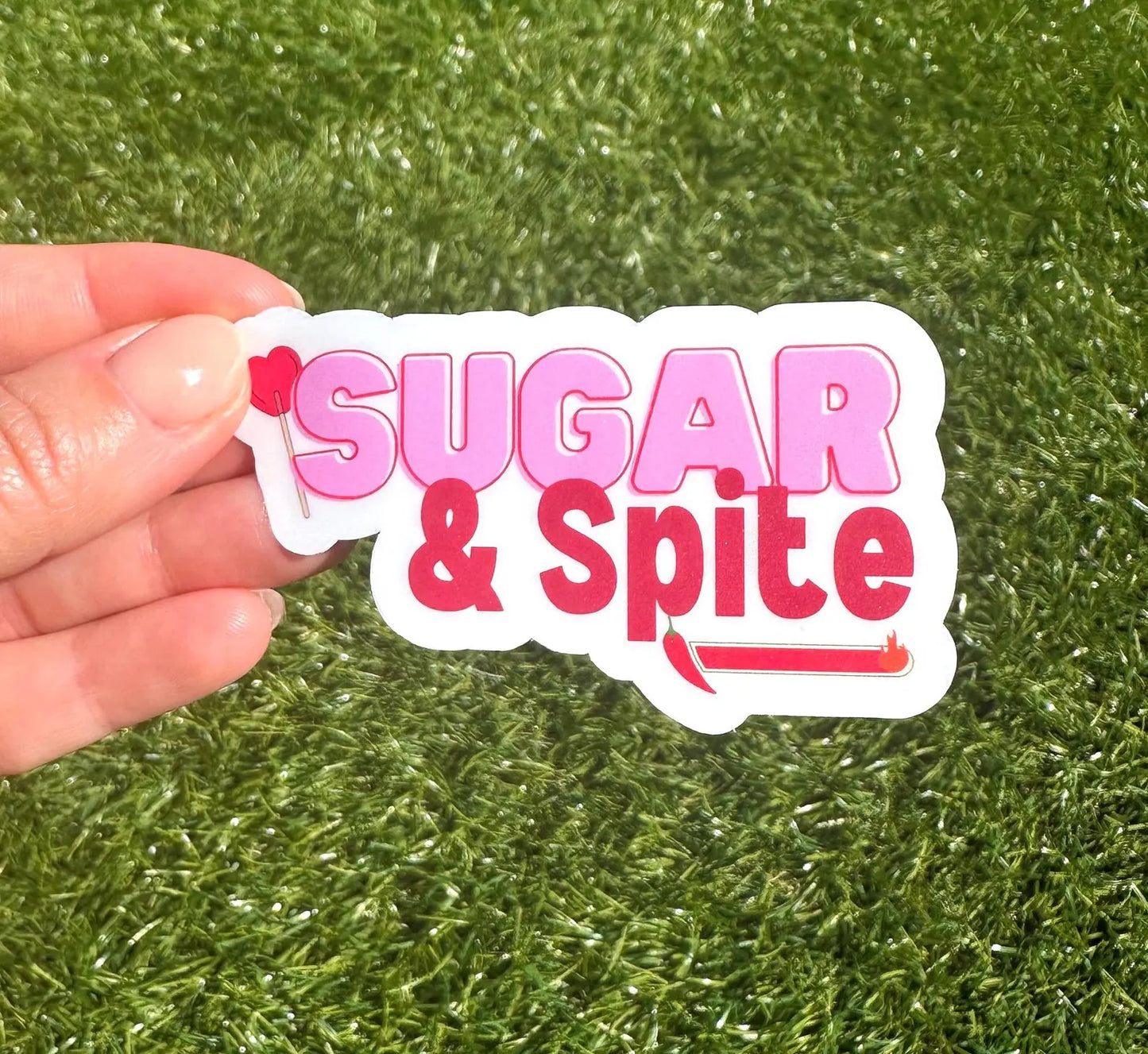 Sugar and Spite Humor Sticker| Funny Sarcastic Girly Vinyl Decal for Laptop & Water Bottle