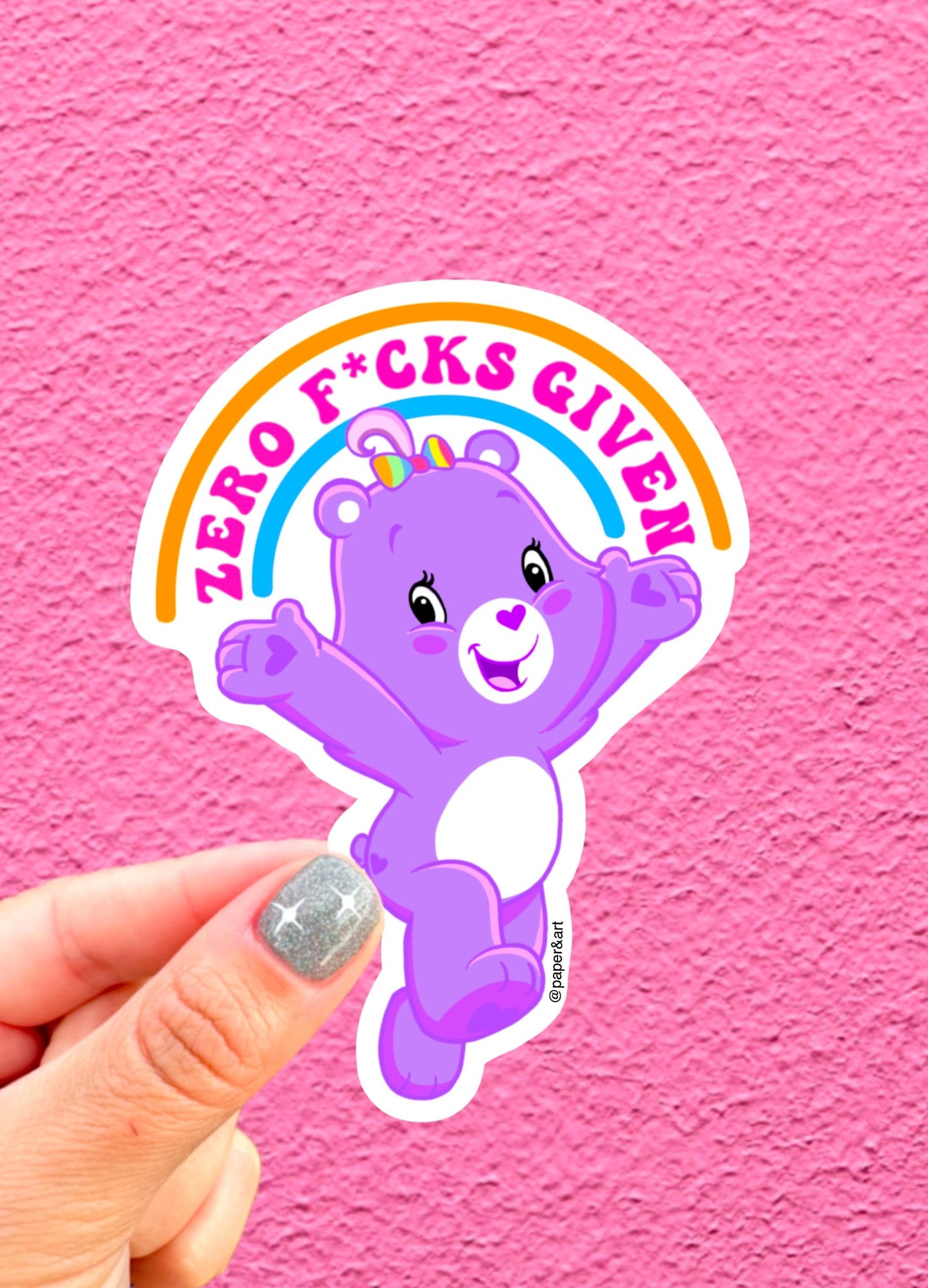 Caring Bear Zero F***s Given Sticker | Funny Sarcastic Vinyl Decal for Laptop & Water Bottle
