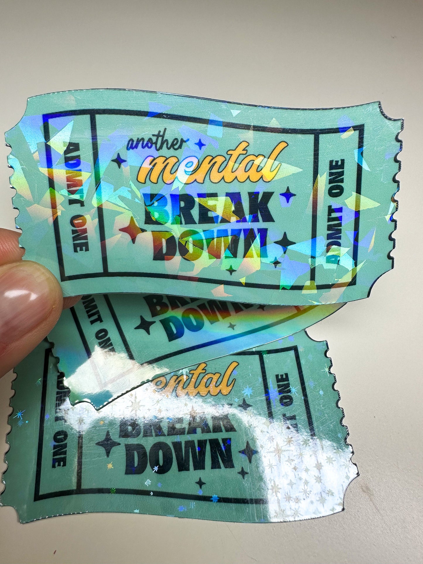 Mental Breakdown Ticket Sticker | Funny Sarcastic Vinyl Decal for Laptop & Water Bottle