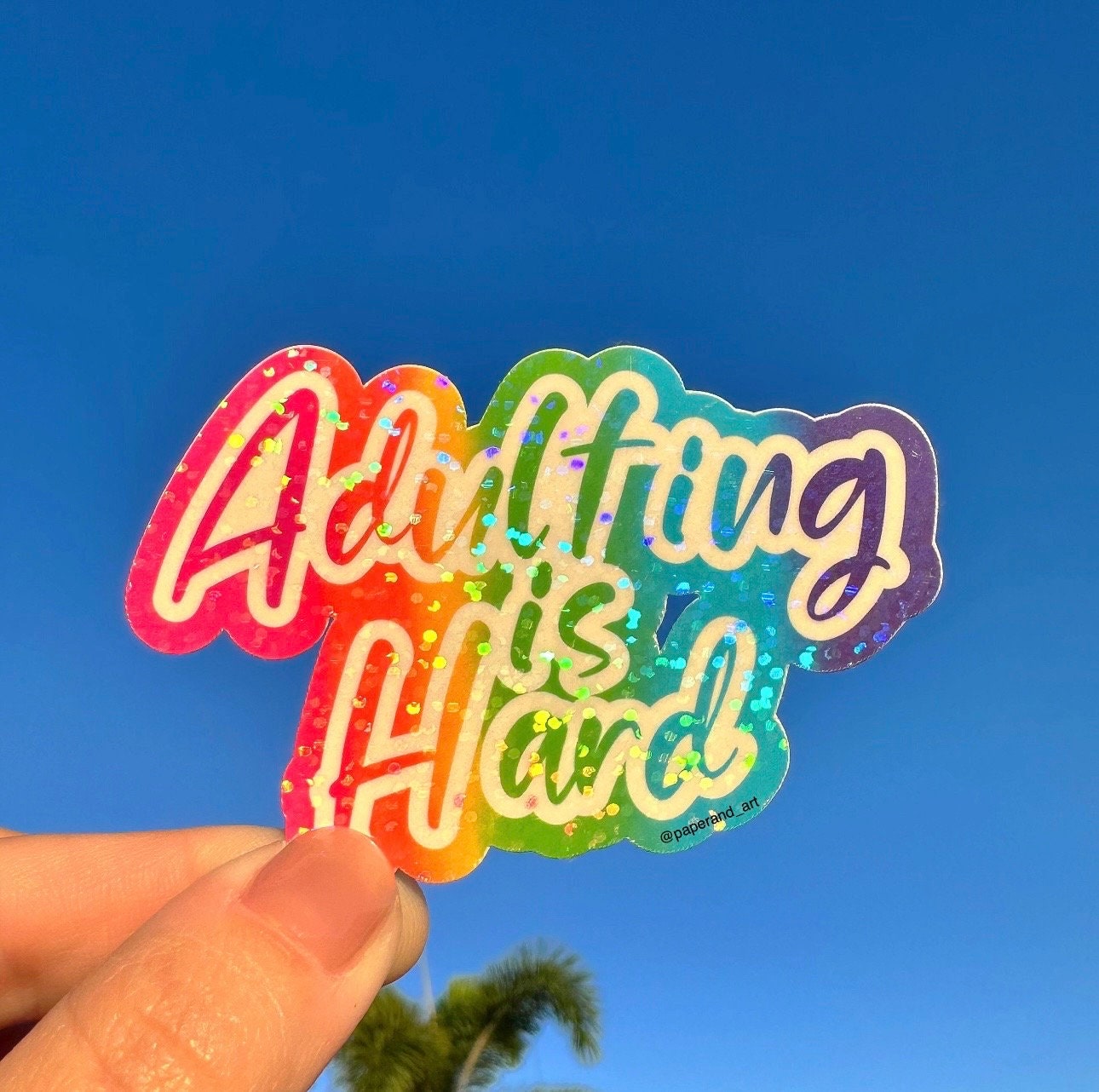 Adulting Is Hard Rainbow 90s Sticker | Funny Sarcastic Vinyl Decal for Laptop & Water Bottle