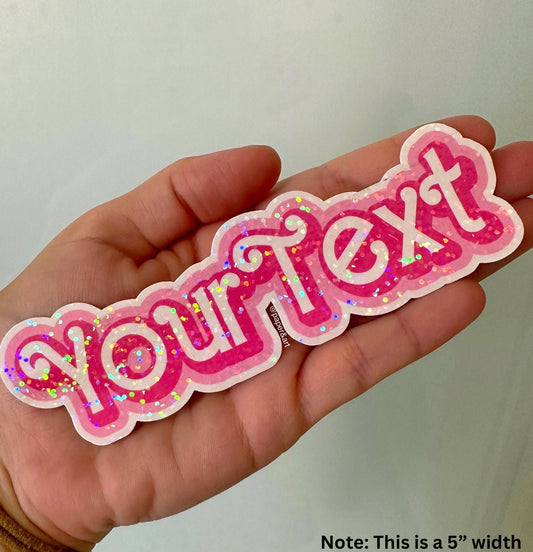 Custom Pink Glam Name Sticker — Retro Doll Font | Personalized Vinyl Decal for Laptop & Water Bottle