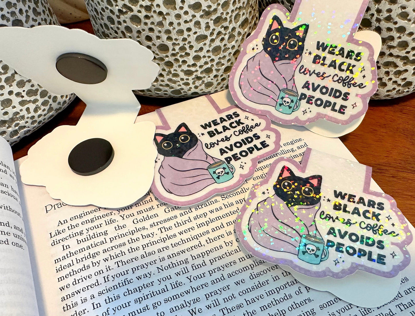 Black Cat Magnetic Bookmark | Funny Holographic Reader Gift