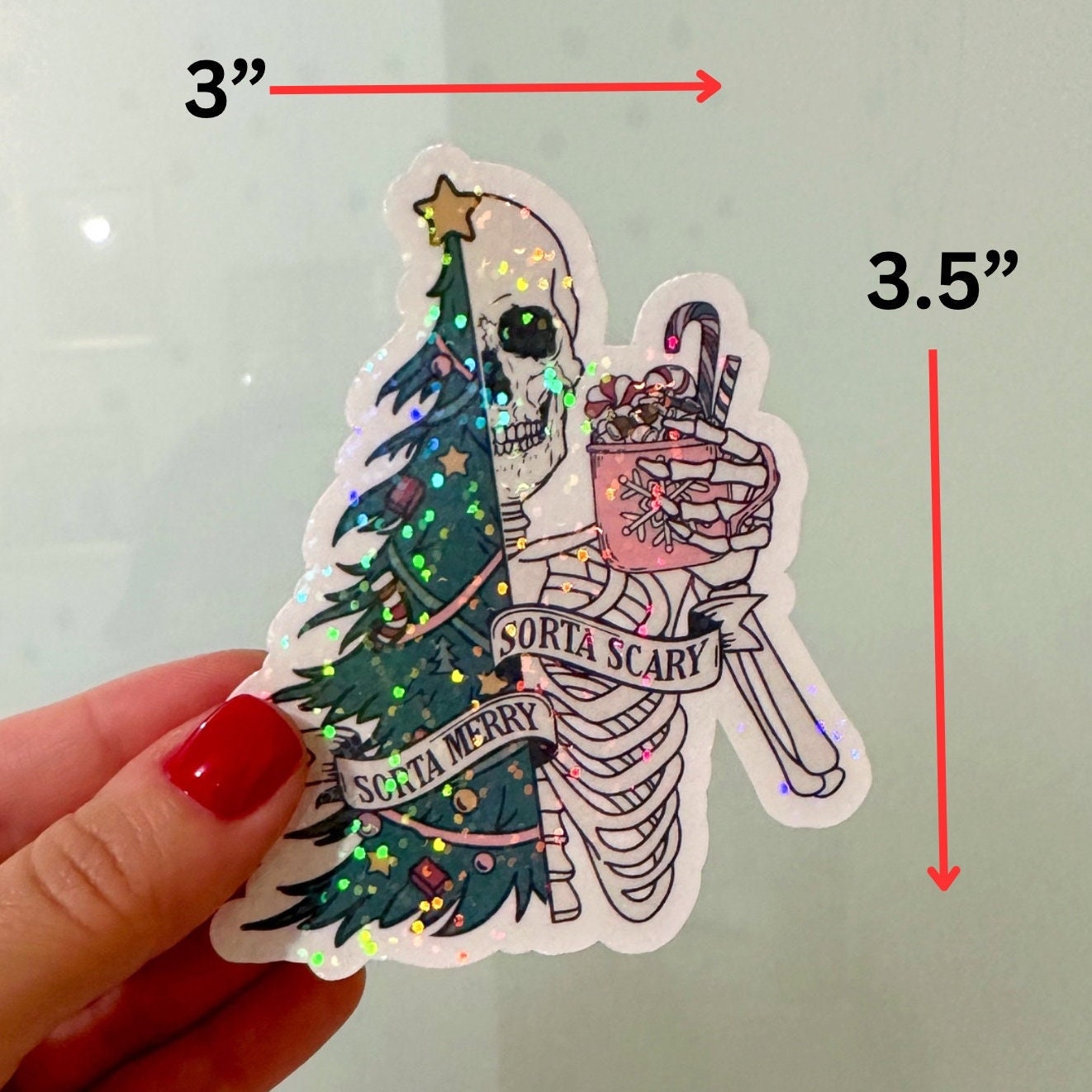 Merry Scary Skeleton Christmas Sticker | Funny Holiday Vinyl Decal for Laptop & Water Bottle