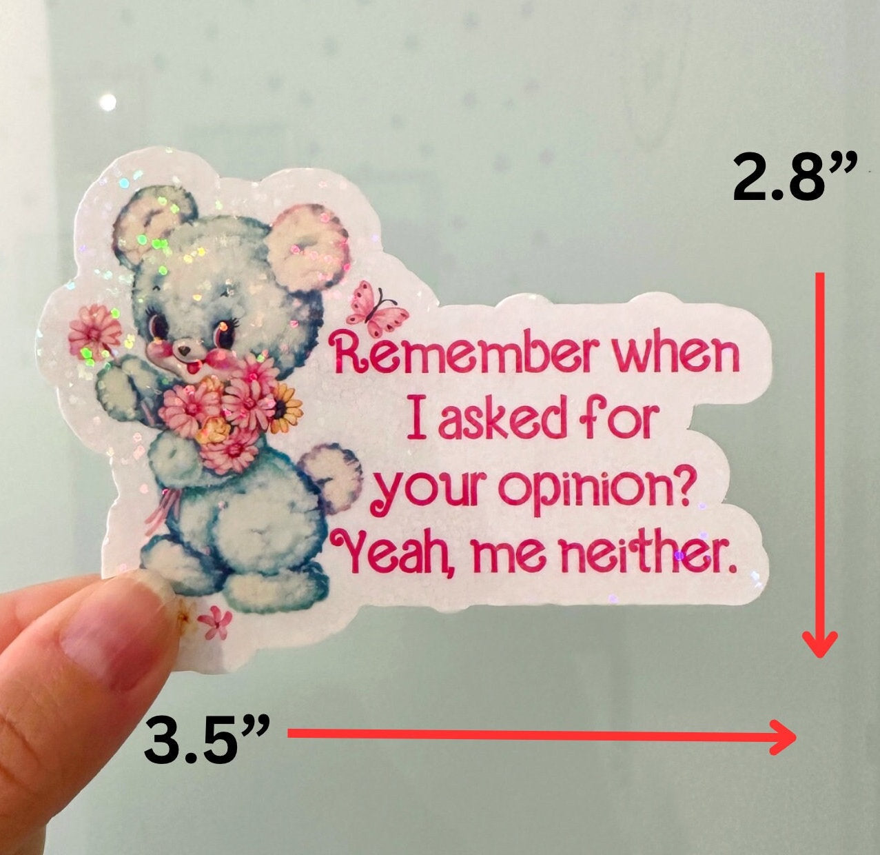 Funny Holographic Vintage Opinion Bear Sticker | Sarcastic Vinyl Decal for Laptop & Water Bottle