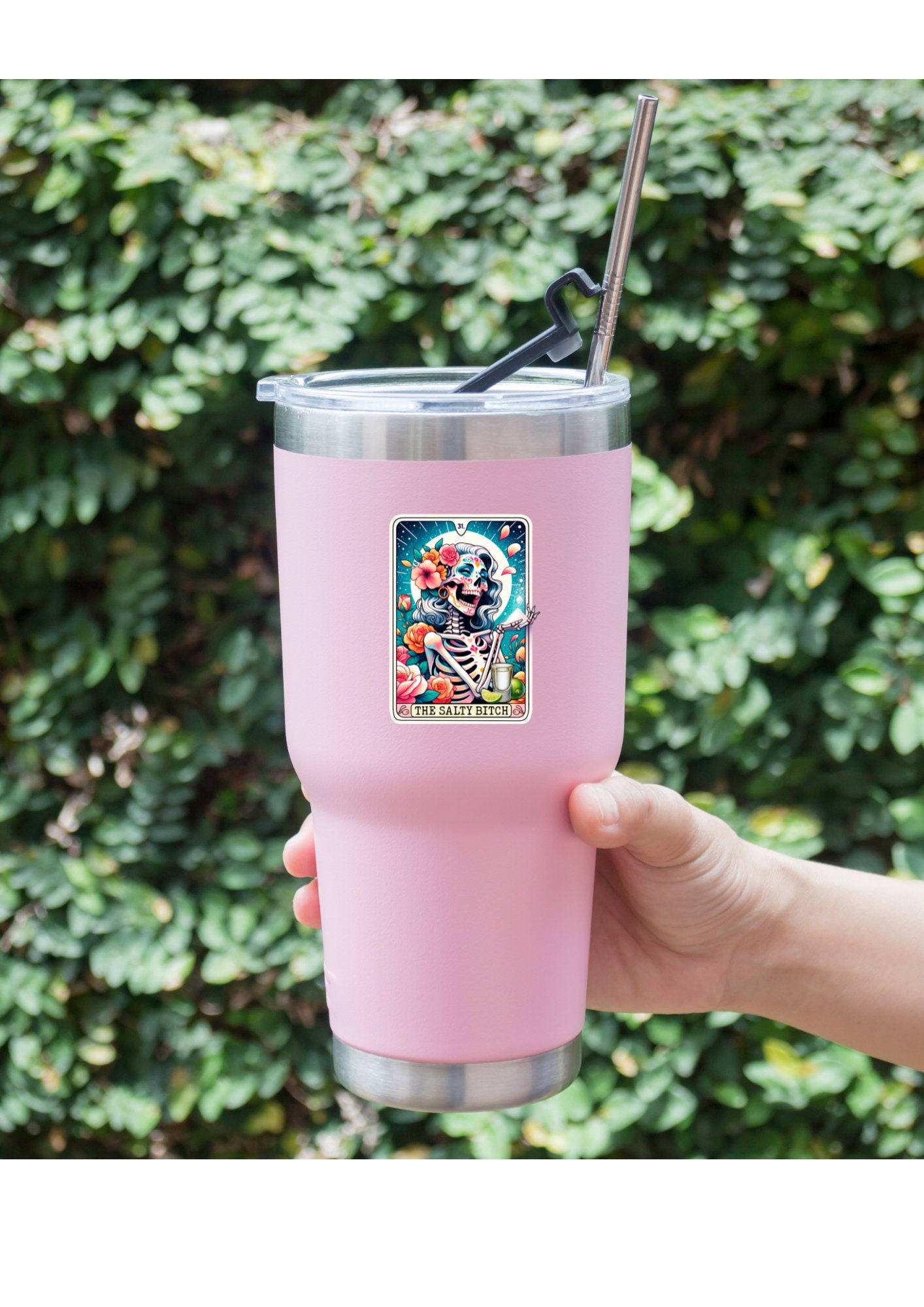 Salty Bitch Skeleton Tarot Card Sticker | Funny Sarcastic Vinyl Decal for Laptop & Water Bottle