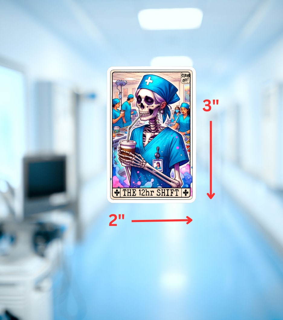 Nurse Doctor Skeleton Tarot Card Sticker | Medical Professional Vinyl Decal for Laptop & Water Bottle
