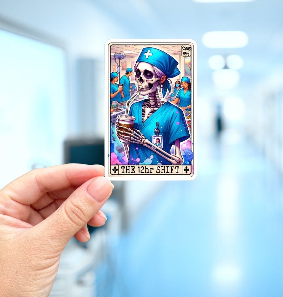 Nurse Doctor Skeleton Tarot Card Sticker | Medical Professional Vinyl Decal for Laptop & Water Bottle