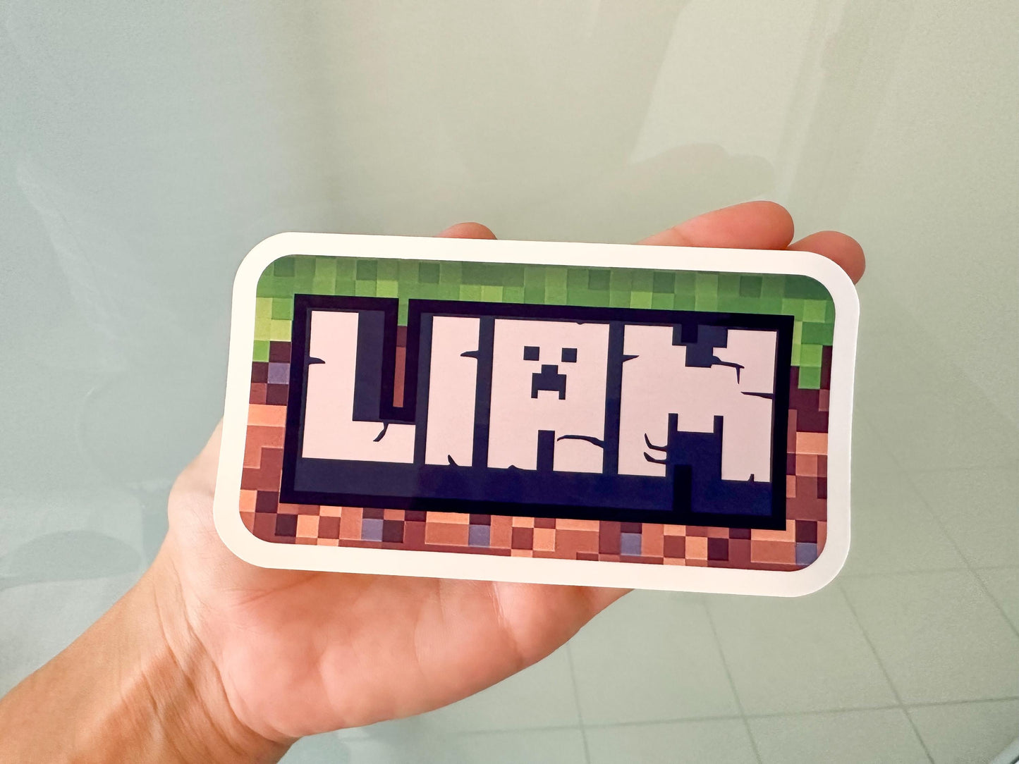 Custom Mining Block Building Game Name Sticker | Personalized Gamer Vinyl Decal for Laptop & Water Bottle
