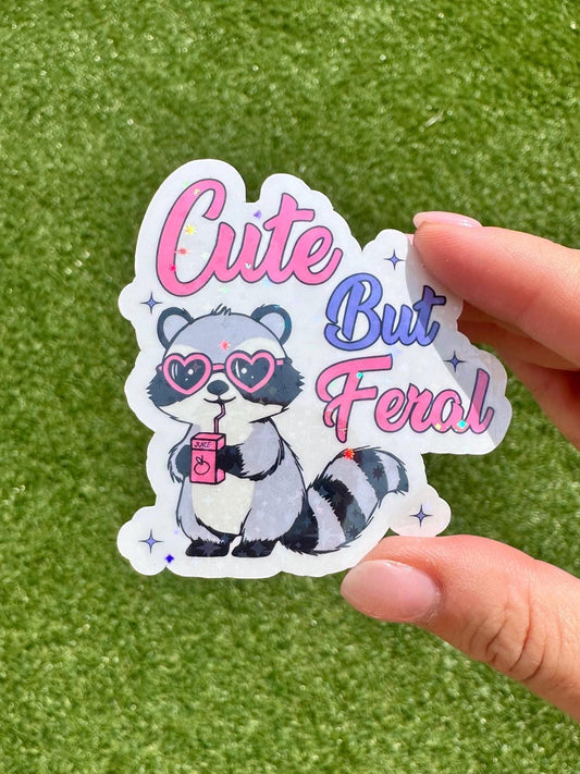 Cute but Feral Raccoon Sticker | Funny Water bottle & Laptop Decal