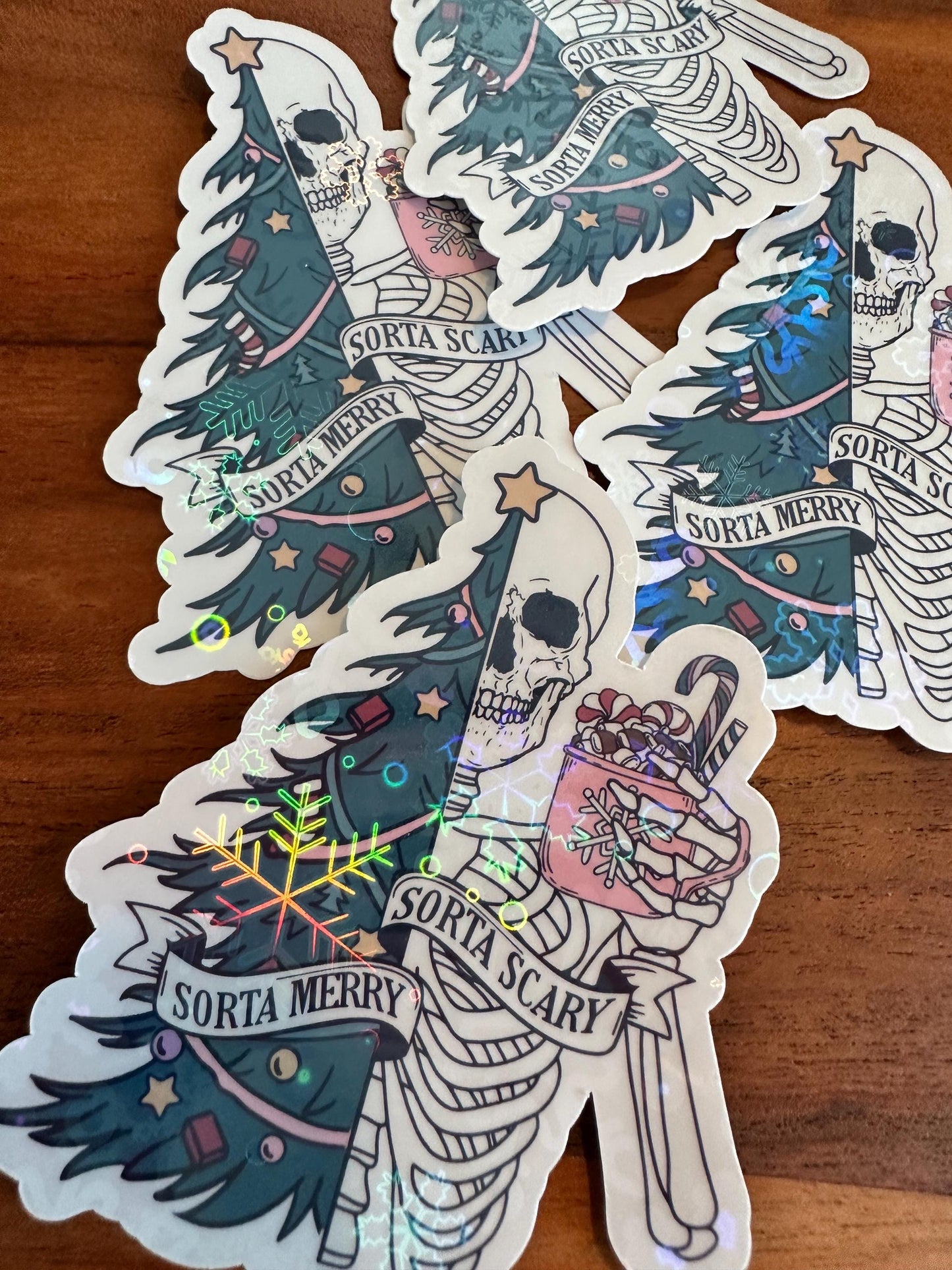 Merry Scary Skeleton Christmas Sticker | Funny Holiday Vinyl Decal for Laptop & Water Bottle