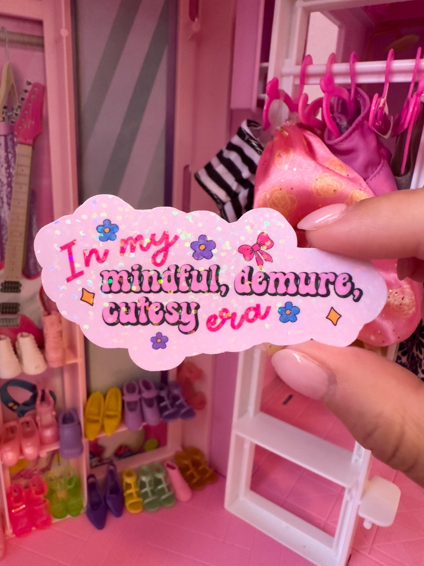 Mindful Cutesy Demure Era Pink Sticker | Girly Vinyl Decal for Laptop & Water Bottle