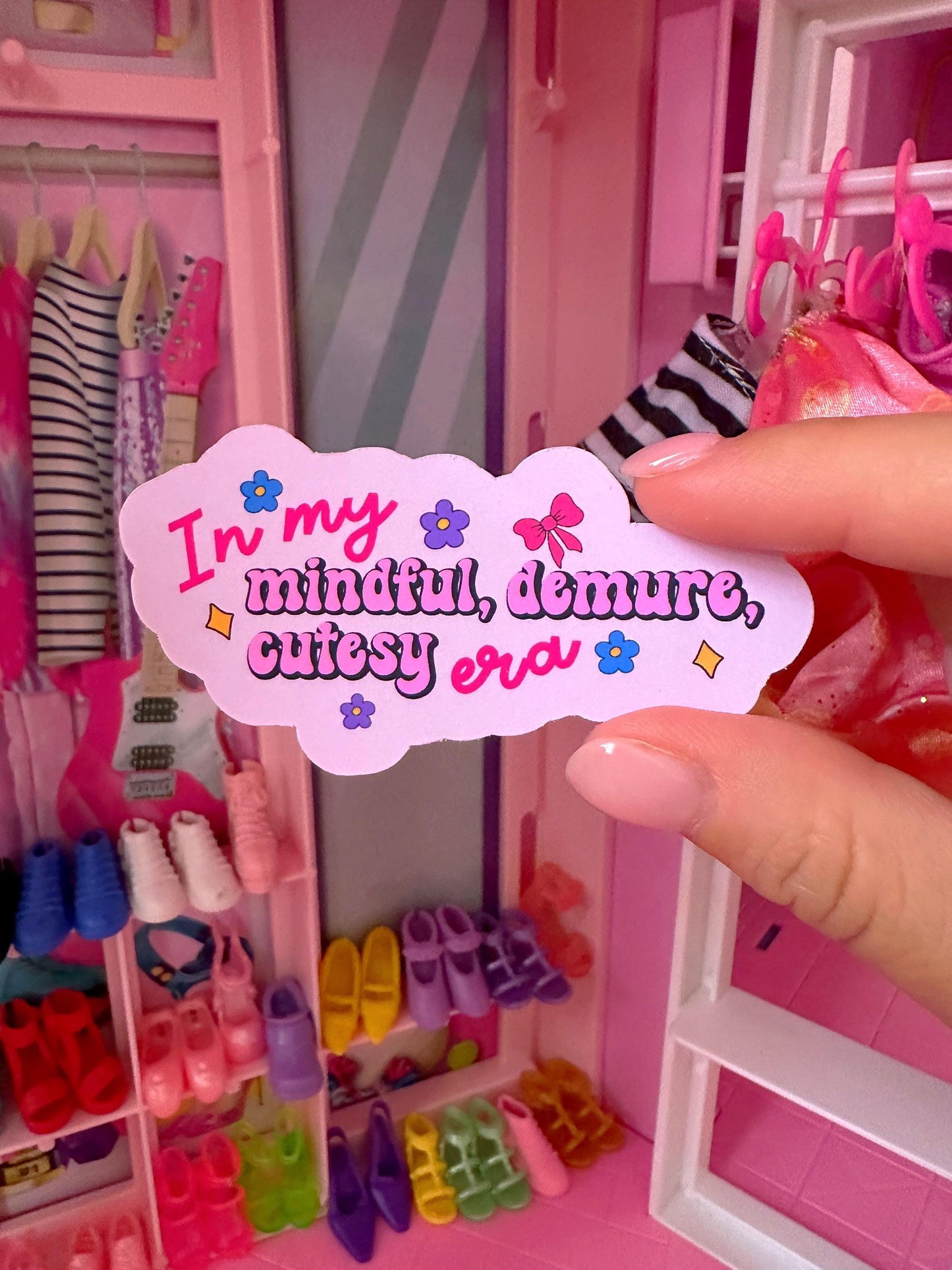 Mindful Cutesy Demure Era Pink Sticker | Girly Vinyl Decal for Laptop & Water Bottle