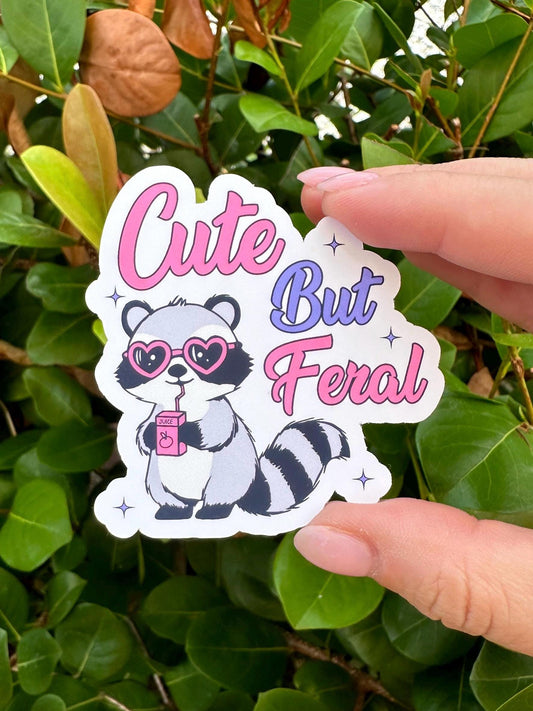 Cute but Feral Raccoon Sticker | Funny Water bottle & Laptop Decal