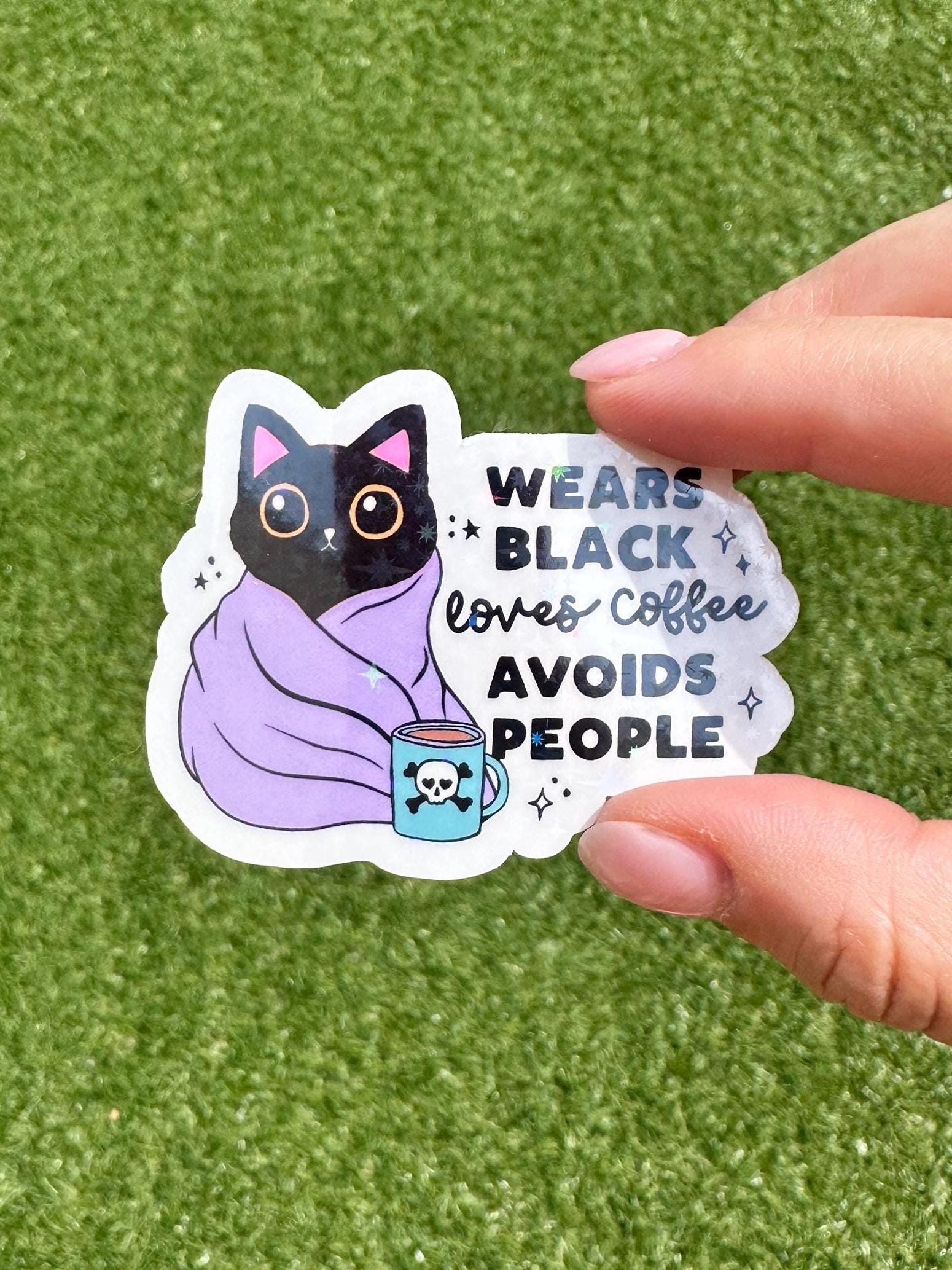 Coffee and cat lover introvert funny vinyl sticker for water bottles and laptops
