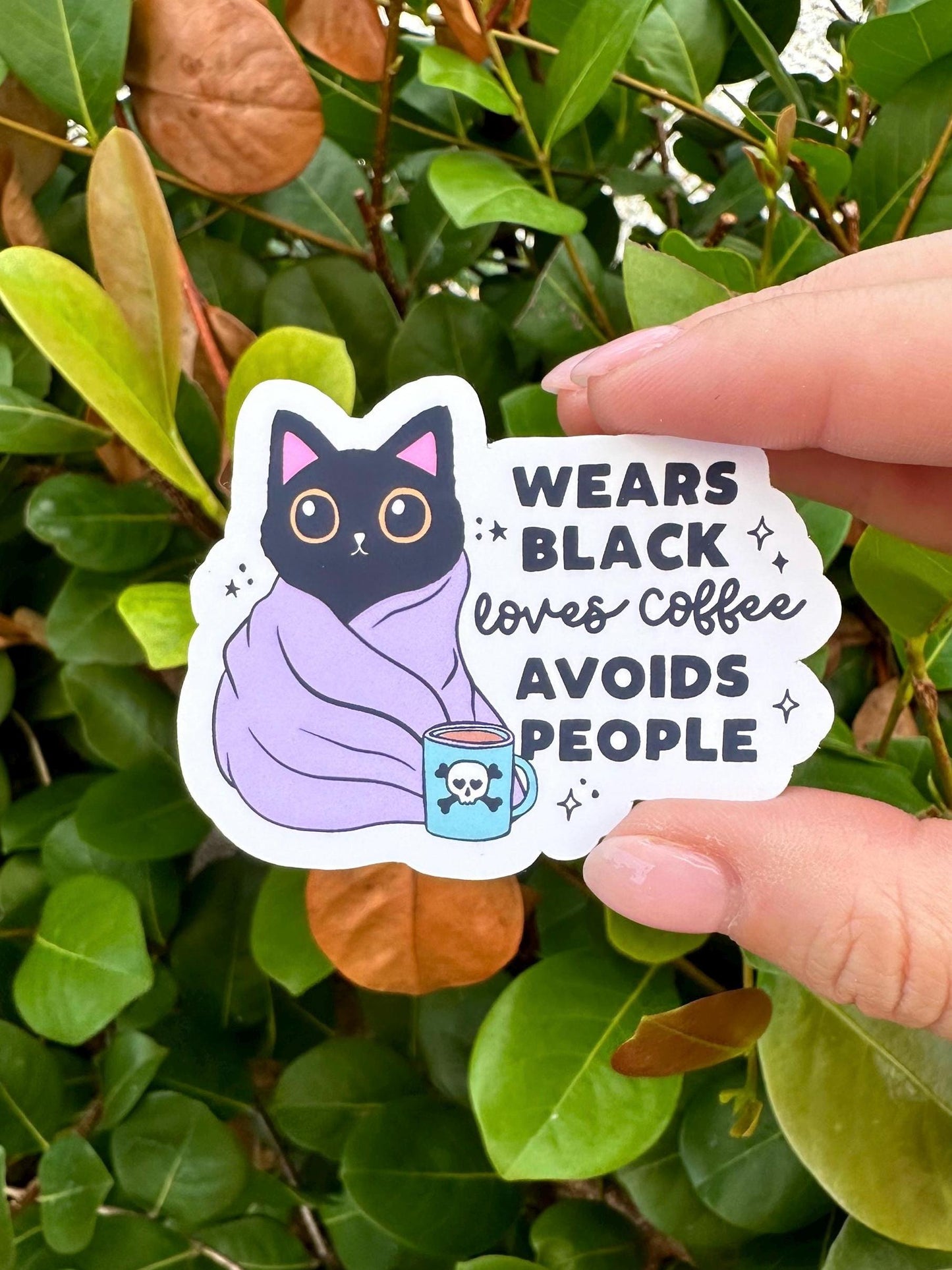 Coffee & Cat Lover Introvert Sticker | Funny Laptop Decal & Water Bottle
