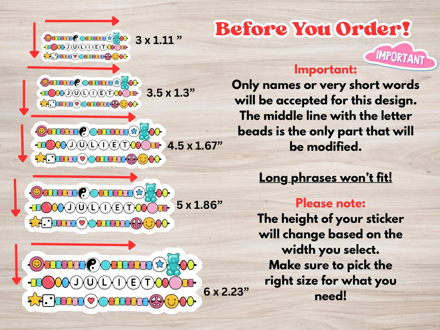 Custom Friendship Bracelet Name Sticker | Personalized Beaded Vinyl Decal for Laptop & Water Bottle