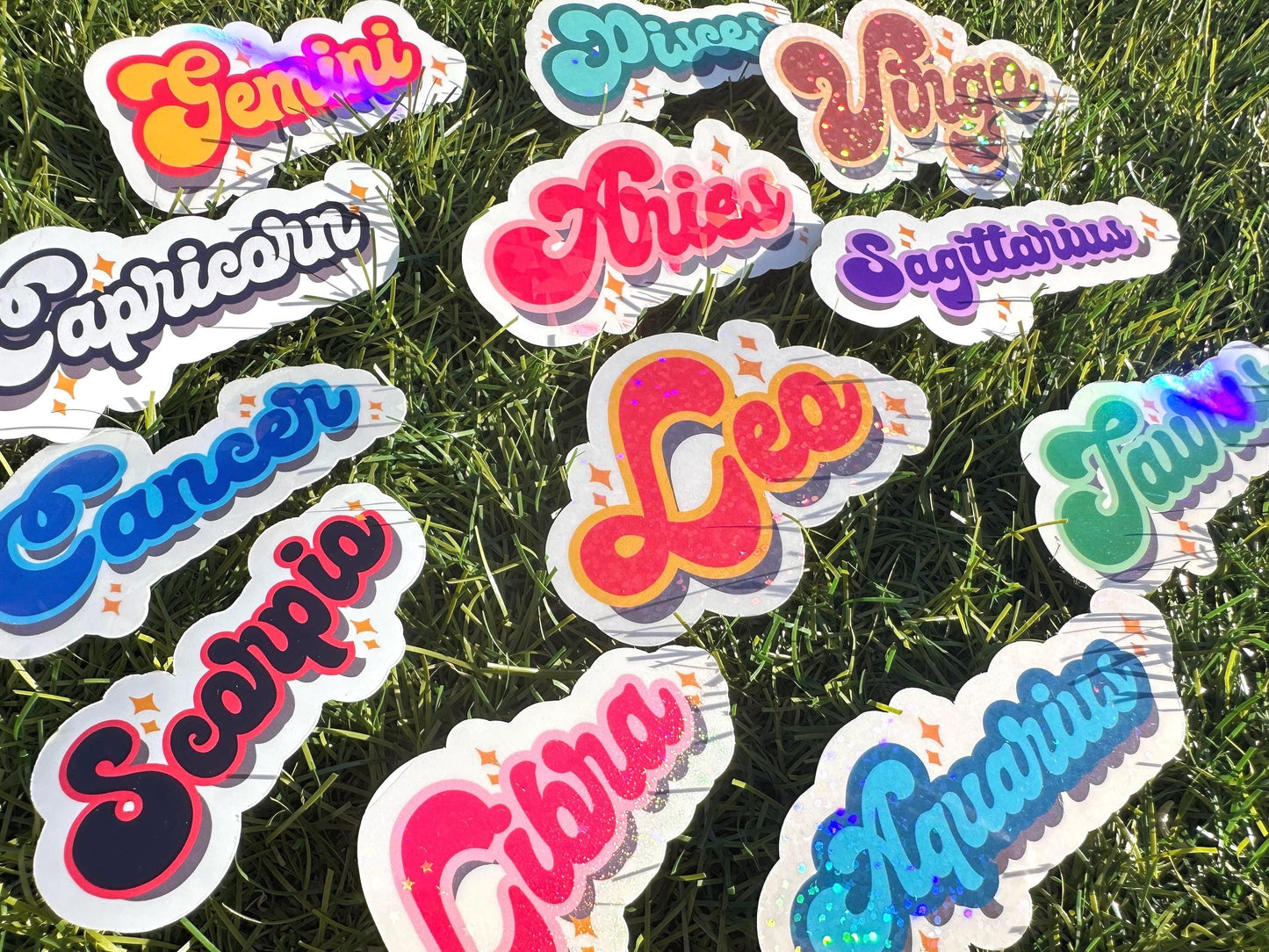 Zodiac Sign Colorful Stickers | Astrology Vinyl Decal for Laptop & Water Bottle