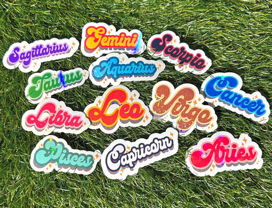 Zodiac Sign Colorful Stickers | Astrology Vinyl Decal for Laptop & Water Bottle