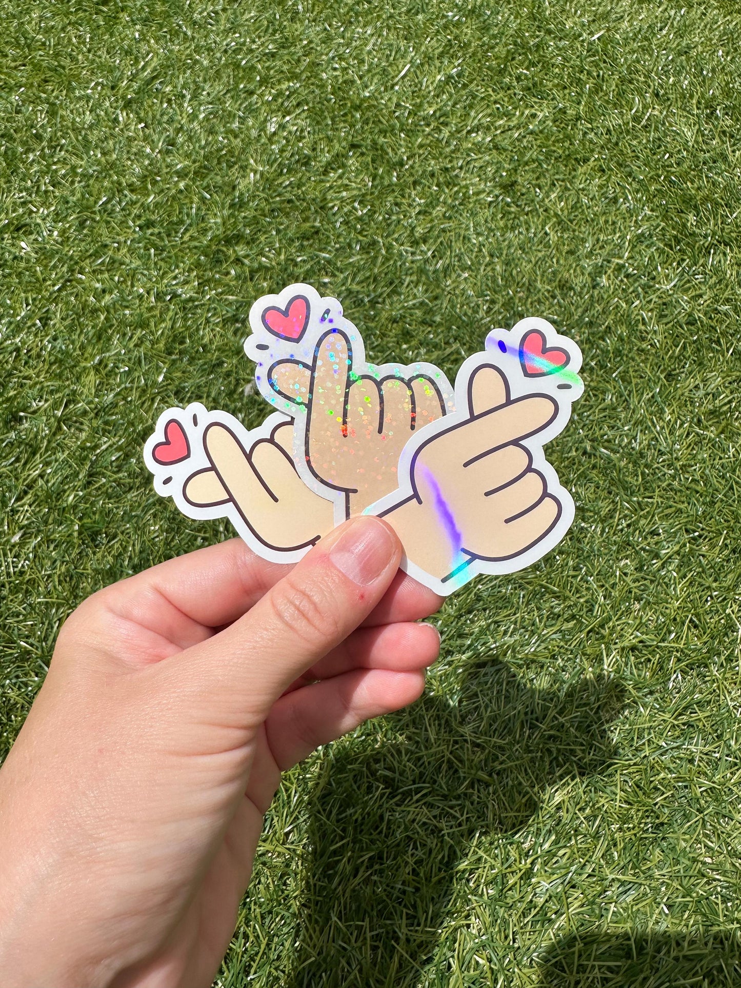 Korean Finger Heart Sticker | K-Pop Love Vinyl Decal for Laptop & Water Bottle