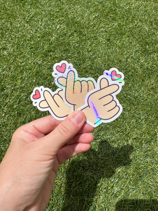 Korean Finger Heart Sticker | K-Pop Love Vinyl Decal for Laptop & Water Bottle