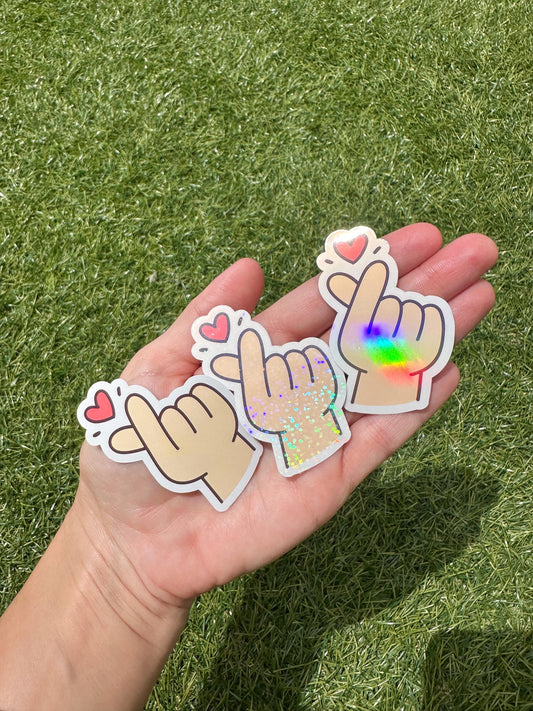 Korean Finger Heart Sticker | K-Pop Love Vinyl Decal for Laptop & Water Bottle