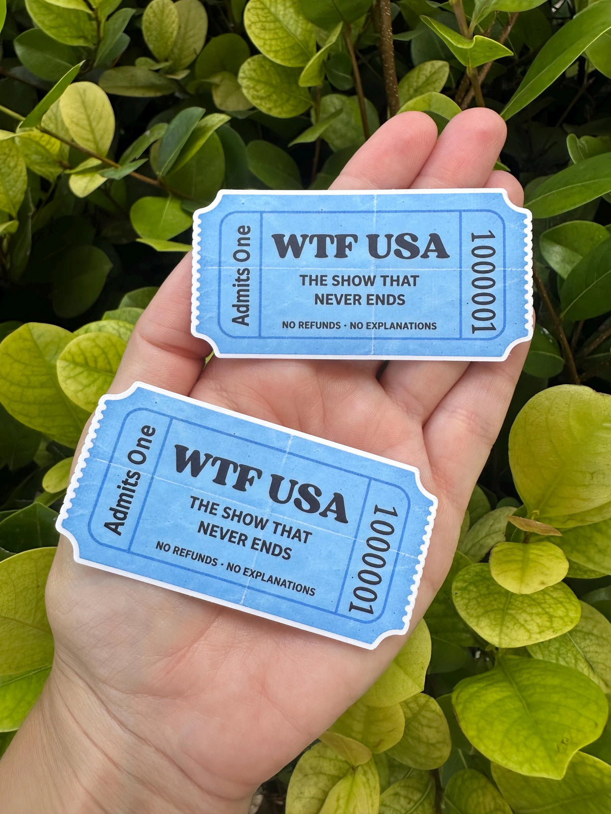 Funny Humor Circus WTF USA Ticket Sticker - America Drama Sticker| Laptop, Water Bottle, Kindle Decal