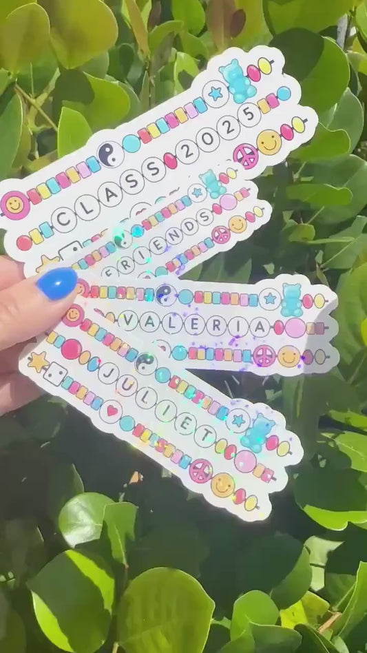 Custom Friendship Bracelet Name Sticker | Personalized Beaded Vinyl Decal for Laptop & Water Bottle